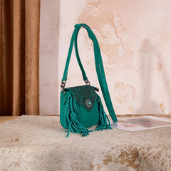 MW1366-8360TQ   Montana West Embossed Fringe Mini Crossbody -Turquoise
