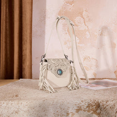 MW1366-8360TN  Montana West Embossed Fringe Mini Crossbody -Tan