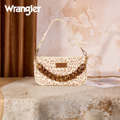 WG474-8633   Wrangler Western Leopard Print Shoulder Bag with Chain Detail -Tan