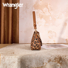 WG474-8633   Wrangler Western Leopard Print Shoulder Bag with Chain Detail -Brown