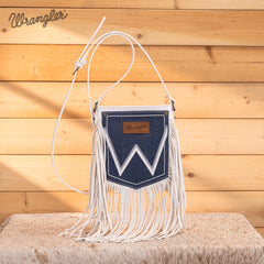 WG367-8360  Wrangler Leather Fringe Jean Denim Pocket Crossbody - Beige