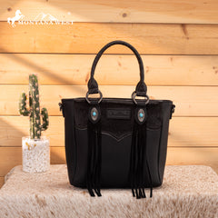 MW1358G-8120  Montana West Hair-On Hide Concealed Carry Tote Bag with Tooled Strap - Black