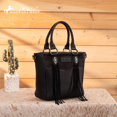 MW1358G-8120  Montana West Hair-On Hide Concealed Carry Tote Bag with Tooled Strap - Black