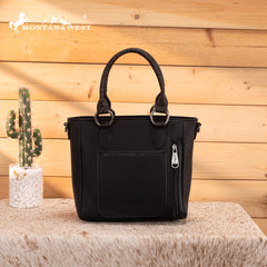 MW1358G-8120  Montana West Hair-On Hide Concealed Carry Tote Bag with Tooled Strap - Black