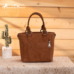 MW1358G-8120  Montana West Hair-On Hide Concealed Carry Tote Bag with Tooled Strap - Brown
