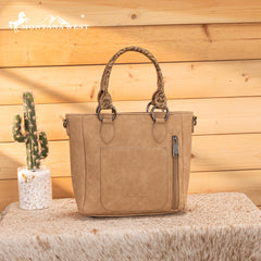 MW1358G-8120  Montana West Hair-On Hide Concealed Carry Tote Bag with Tooled Strap - Beige)