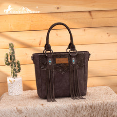 MW1358G-8120  Montana West Hair-On Hide Concealed Carry Tote Bag with Tooled Strap - Coffee
