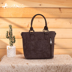 MW1358G-8120  Montana West Hair-On Hide Concealed Carry Tote Bag with Tooled Strap - Coffee