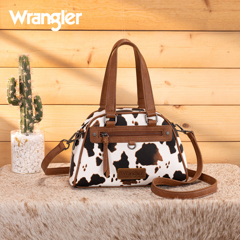 WG399-5112  Wrangler Cow Print Satchel/Crossbody Bag-BR-COW