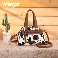 WG399-5112  Wrangler Cow Print Satchel/Crossbody Bag-BR-COW