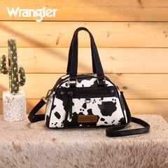 WG399-5112  Wrangler Cow Print Satchel/Crossbody Bag- BK-COW