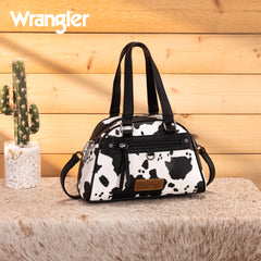 WG399-5112  Wrangler Cow Print Satchel/Crossbody Bag- BK-COW