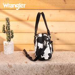 WG399-5112  Wrangler Cow Print Satchel/Crossbody Bag- BK-COW
