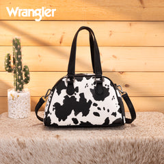 WG399-5112  Wrangler Cow Print Satchel/Crossbody Bag- BK-COW