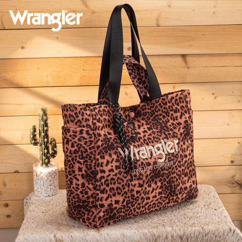 WG433-8317PK   Wrangler Leopard Print Large Tote/Crossbody -Pink