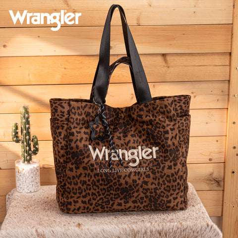 WG433-8317BR  Wrangler Leopard Print Large Tote/Crossbody -Brown
