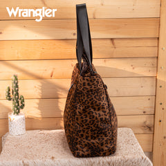 WG433-8317BR  Wrangler Leopard Print Large Tote/Crossbody -Brown