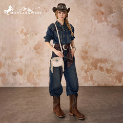 MW1366-8360TN  Montana West Embossed Fringe Mini Crossbody -Tan