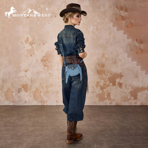 MW1366-8360JN  Montana West Embossed Fringe Mini Crossbody -Jean