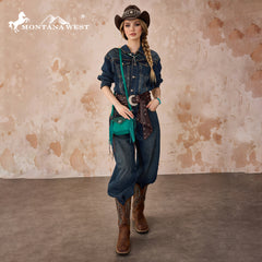 MW1366-8360TQ   Montana West Embossed Fringe Mini Crossbody -Turquoise
