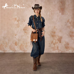 MW1368-8360BR  Montana West Hair-On Cowhide Fringe Tote/Crossbody - Brown