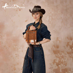 MW1368-8360BR  Montana West Hair-On Cowhide Fringe Tote/Crossbody - Brown