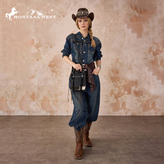 MW1368-8360BK  Montana West Hair-On Cowhide Fringe Tote/Crossbody - Black