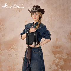 MW1368-8360BK  Montana West Hair-On Cowhide Fringe Tote/Crossbody - Black