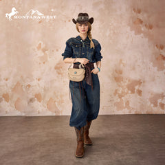 MW1340-8360  Montana West Turquoise Concho Saddle Crossbody -Tan