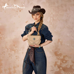 MW1340-8360  Montana West Turquoise Concho Saddle Crossbody -Tan