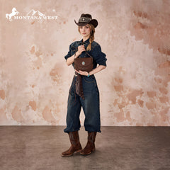 MW1340-8360  Montana West Turquoise Concho Saddle Crossbody -Coffee