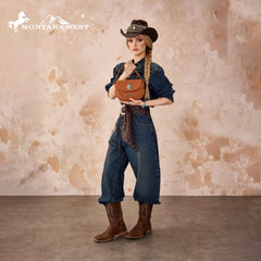 MW1340-8360  Montana West Turquoise Concho Saddle Crossbody - Brown