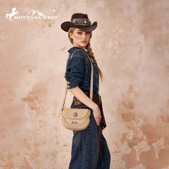 MW1340-8360  Montana West Turquoise Concho Saddle Crossbody -Tan