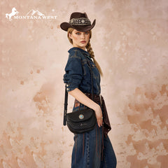 MW1340-8360  Montana West Turquoise Concho Saddle Crossbody - Black