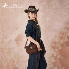 MW1340-8360  Montana West Turquoise Concho Saddle Crossbody -Coffee