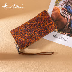MWL-4206 Montana West Genuine Leather Tooled Bi-Fold Wallet with Detachable Zippered Pocket