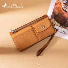 MWL-4206 Montana West Genuine Leather Tooled Bi-Fold Wallet with Detachable Zippered Pocket