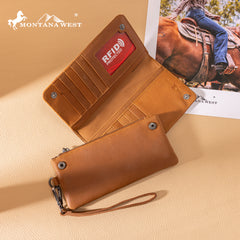 MWL-4206 Montana West Genuine Leather Tooled Bi-Fold Wallet with Detachable Zippered Pocket
