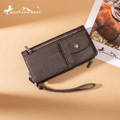 MWL-4206 Montana West Genuine Leather Tooled Bi-Fold Wallet with Detachable Zippered Pocket