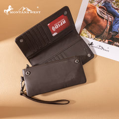MWL-4206 Montana West Genuine Leather Tooled Bi-Fold Wallet with Detachable Zippered Pocket