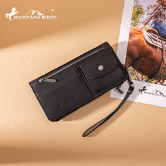 MWL-4206 Montana West Genuine Leather Tooled Bi-Fold Wallet with Detachable Zippered Pocket