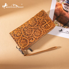 MWL-4206 Montana West Genuine Leather Tooled Bi-Fold Wallet with Detachable Zippered Pocket
