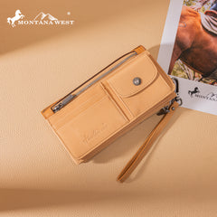 MWL-4206 Montana West Genuine Leather Tooled Bi-Fold Wallet with Detachable Zippered Pocket