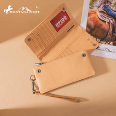 MWL-4206 Montana West Genuine Leather Tooled Bi-Fold Wallet with Detachable Zippered Pocket