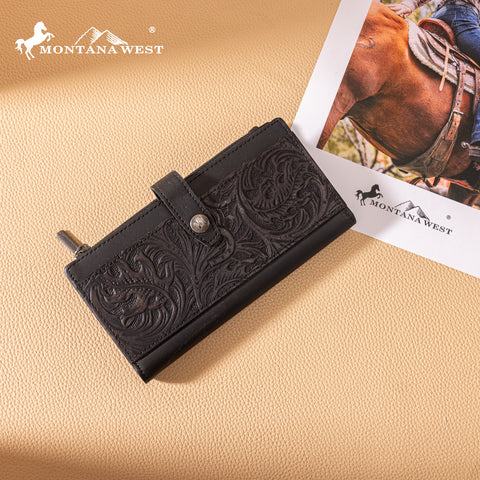 MWL-4210 Montana West Genuine Leather Floral Tooled  Bi-Fold Wallet