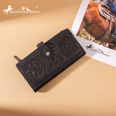 MWL-4210 Montana West Genuine Leather Floral Tooled  Bi-Fold Wallet