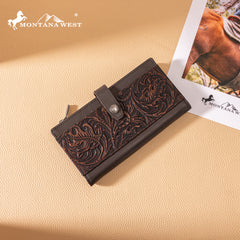 MWL-4210 Montana West Genuine Leather Floral Tooled  Bi-Fold Wallet