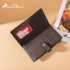MWL-4210 Montana West Genuine Leather Floral Tooled  Bi-Fold Wallet