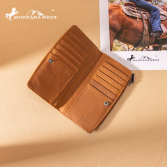 MWL-4204  Montana West Genuine Leather Tooled  Bi-Fold Wallet