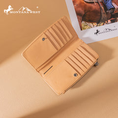 MWL-4204  Montana West Genuine Leather Tooled  Bi-Fold Wallet